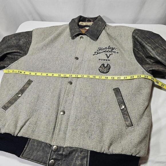 Harley Davidson Men Leather Jacket V Power Motorcycles Spell Out Logo Zip Coat L - Picture 13 of 15